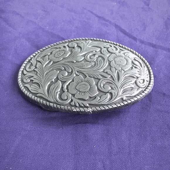 Western Floral Etched Oval Buckle Belt - Brown main image 1
